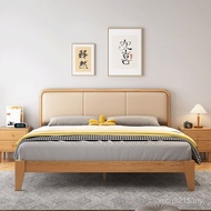 Solid Nordic Soft Style Modern Log Wooden Bed Pure 1.35m White Wax Wood Bed Simple Double Bed Wood S