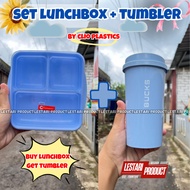 1 SET CLIO LUNCHBOX 3 SET + BUCKS TUMBLER | 3-Section Plastic LUNCHBOX | PLASTIC TUMBLER | Drinking 
