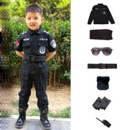 SWAT Children Halloween Policeman Cosplay Costumes Kids Carnival Police Uniform 110-160cm Boys Army Policemen Soldier 7 PcsSets