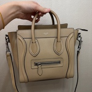 Celine 沙色牛皮霧銀釦Luggage nano手提斜背包