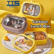 (TTS MALL) Kotak Makanan Lucu Duck & Bear Stainless Steel 950ml dengan Kompartmen Kreatif untuk Kana
