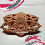 Ornamen Ukir Tempel Jepara Motif Mawar Untuk Hiasan Lemari Pintu Tembok Ukuran 20 X 9 Cm Kayu Mahoni