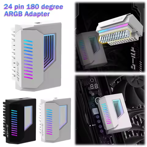ATX 24 Pin To 180 Degree Power Plug Adapter with Infinity Mirror ARGB Light Mainboard Motherboard Po