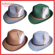 Feather Decoration Jazz Hat Feathered Fedora Men's Fedora Hat Retro Jazz Style with Feather Rope Dec