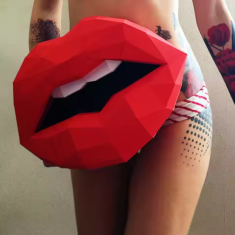 3D Paper Model Wall Art Red Lips Mouth Papercraft toys Home Decor Papier Decoration Puzzles Eduction