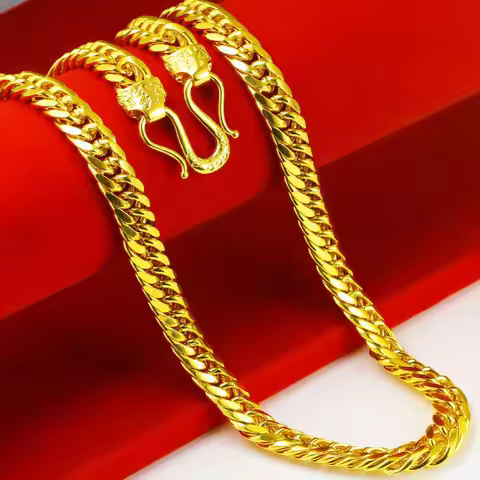 Luxury 24K 9999 Pure Gold real gold 10mm boss chain men's thai necklace