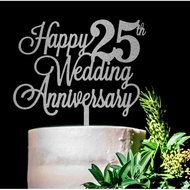 Happy 25th Wedding Anniversary Cake Decoration | Small cake topper - Acrylic