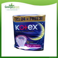 KOTEX TOTAL PROTECTION PAD OVERNIGHT WING PROACTIVE GUARDS 32CM 24S