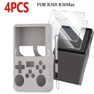 4 IN 1 Soft Silicone Shell+Glass for R36S R36Max Game Console Case with Lanyard & Screen Protectors 