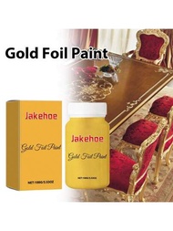 一罐金箔漆，適用於牆面、標誌和裝飾，含金屬金漆和金箔設計