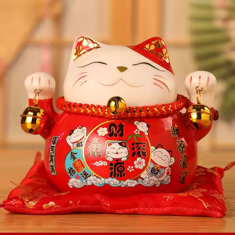 Lucky Cat Coin Bank 4.5in Exquisite Cute Bring Luck Good Wish Ceramic Fortune Cat Saving Pot Desk De