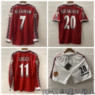 เสื้อกีฬาสโมสร Throwback jerseys scholes Ryan giggs 9899 treble home Beckham long sleeve football cl