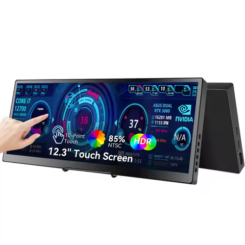 12.3 /14.5 inch TouchScreen Monitor HDMI & Type C 1920x720/2.5K IPS Display LCD Bar Computer Temp Di