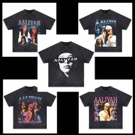 Vintage Aaliyah Washed Men's  Clothing T Shirt Conton Tee Streetwear Oversize Loose Casual Portrait 