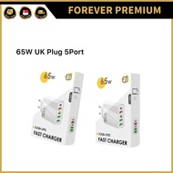 (FOREVER PREMIUM) 65W Fast Charge Adaptor PD QC Mobile Phone Table UK plug 5 Port ( Black)