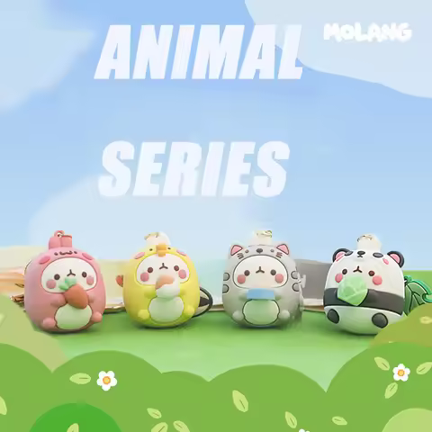 Molang Animal Zoo Series Figurine Dolls Keychain Kawaii Cute Panda Cat Rabbit Model Bag Keyring Pend