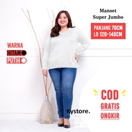 Kaos Manset Polos Hitam Putih Lengan Panjang Wanita Jumbo Bigsize LD Sampai 130