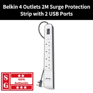 Belkin 4 Outlets 2M Surge Protection Strip with 2 USB Ports BSV401sa2M Extension Cord with USB Offic