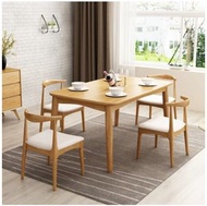 ONE - 北歐實木餐桌160cm+椅子組合(牛角椅原木色x4張)