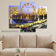 Muslim Aesthetic Clock Makkah Madinah 50X40 Multipanel Allah Muhammad Calligraphy Wall Clock Display
