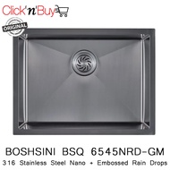 Boshsini 316 Stainless Steel Nano + Embossed Rain Drops Kitchen Sink. BSQ 6545NRD-GM. Local SG Stock