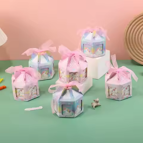 10pcs Carton Unicorn Candy Bags Pink Blue Candy Box for Kids Unicorn Happy Birthday Party Decoration