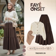 Faye Oneset Korean Fashion Knitted Cardigan for Women (Rawis Cardigan + Layered Skirt + Bella Square