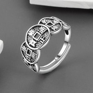 五福銅錢招財五帝錢幣開口戒指 復古做舊招財食指戒指 （平行進口）（快遞送貨上門）