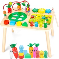 Activity Table for 1+ Year Old Girls Boys, 7-in-1 Wooden Montessori Toys, Activity Center, Baby Todd