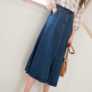 OB High Cotton Denim Slit Mid-Length A-Line Skirt < CA1484 >