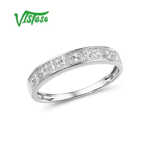 VISTOSO Gold Rings For Women Genuine 9K 375 White Gold Ring Sparkling Diamond Promise Band Rings Ann