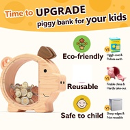 -Wooden Piggy Bank for Kids Large Piggy Bank for Boy and Girls Cute Unbreakable Wood Money Bank Savi