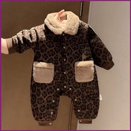 YT2 Winter Baby Fleece Leopard Print Reversible Fleece Lined Thick Baby Onesie YT2