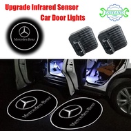 EASYAND 2 ชิ้น เซ็นเซอร์อินฟราเรด ไฟต้อนรับประตูรถ สำหรับ Mercedes Benz เครื่องฉายโลโก้ โคมไฟเลเซอร์