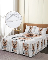 Pet Dog Wood Plank Texture Bed Skirt Elastic Fitted Bedspread With Pillowcases Mattress Cover Bedding Set Bed Sheet