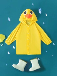 女孩黃色的鴨形圖案雨衣適用於四季