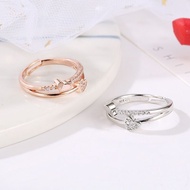 LZ Cincin Perempuan 2 Lapis Layer Ring Heart Shaped Women Korean Ring Fake Diamond Silver Rose Gold 