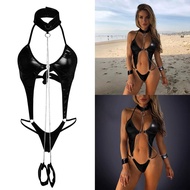 Bodysuit Women Oversized Black Patent Leather Sexy Lingerie Catsuit Latex Tempting Exciting Sleepwea