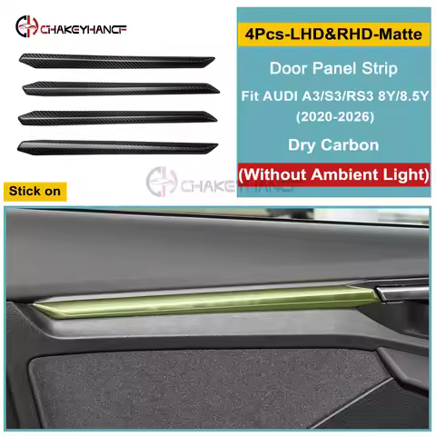 For Audi A3 8Y 8.5Y S3 RS3 2020-2026 Real Carbon Fiber Door Trim Cover With/Without Ambient Light Do