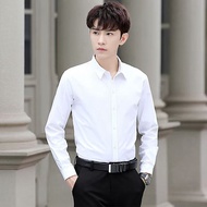 S-5XL Korean Casual Fashion Plain Slim Fit Plus Size Long Sleeved Shirt Men