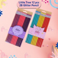 Little Tree 2B Glitter Pencil 12pcs/Set - Exam Grade Premium Linden Wood Pencil for Girls