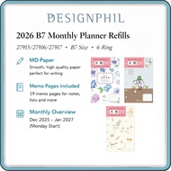 Midori 2026 B7 Monthly Planner Refill Inserts Cat, Country Time Floral & Ojisan Designs | 6 Ring Bin