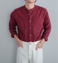 era-won เสื้อเชิ้ต คอจีน แขนยาว Oxford Shirt สี Red boulevard (แดงเลือดหมู)