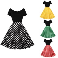 Ready Stock French Retro Vintage Hepburn Polka Dot Cotton Umbrella Dress One-Piece Dress Stage Dance