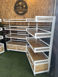 IRONSERVICE Elegant 4-Tier Floating Shelf with Drawers Rust-Resistant Iron and High-Quality Hardwood