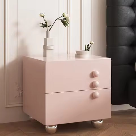 pink princess nightstands Bedroom leather Small Wood beside table cream style mesita de noche dormit