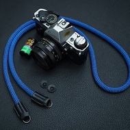 真皮相機帶 藍黑 10mm 登山繩復古 手工製作 菲林相機 禮物 攝影