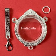 (Free Tweezers) Amulet Case Frame Silver Pendant Round Coin Purse With 3 Rings Amulet Case Amulet Fr