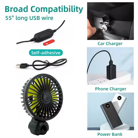 New Car Fan 360° Adjustable 3 Head Air Fan Automotive Electric Fan USB/5V Fan 3 Speeds Car Silent Fa