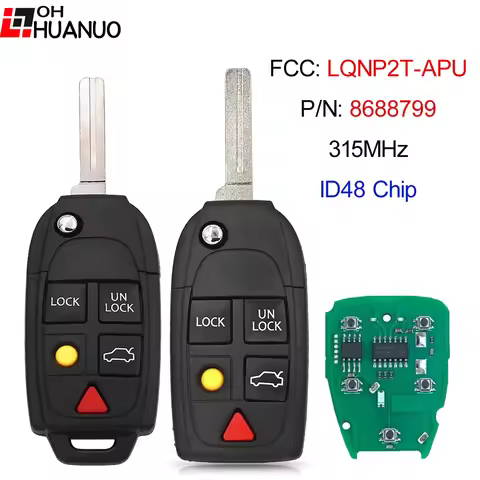 FCC : LQNP2T-APU P/N:8688799 5B Flip Car Remote Key 315MHz ID48 Chip For Volvo C30 S40 V50 S60 S70 V